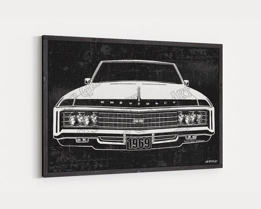 Milweb1 1969 Chevrolet Chevy Impala CarGrilleArt™ | Sign Car Auto Man Cave Art Grill Garage Men Gifts Wall Decor Canvas Print