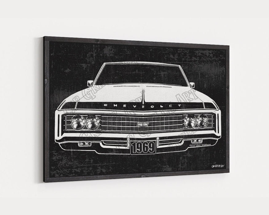 Milweb1 1969 Chevrolet Chevy Impala CarGrilleArt™ | Sign Car Auto Man Cave Art Grill Garage Men Gifts Wall Decor Canvas Print