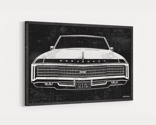 Milweb1 1969 Chevrolet Chevy Impala Hideaways CarGrilleArt™ | Sign Car Auto Man Cave Art Grill Garage Men Gifts Wall Decor Canvas Print