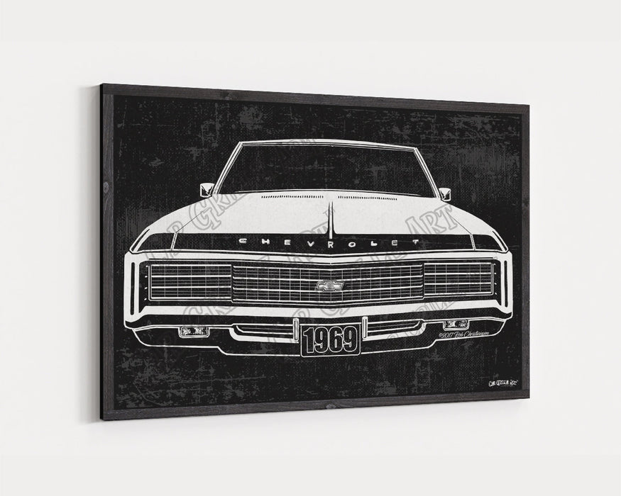 Milweb1 1969 Chevrolet Chevy Impala Hideaways CarGrilleArt™ | Sign Car Auto Man Cave Art Grill Garage Men Gifts Wall Decor Canvas Print