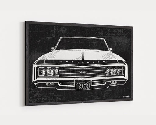 Milweb1 1969 Chevrolet Chevy Impala SS Super Sport CarGrilleArt™ | Sign Car Auto Man Cave Art Grill Garage Men Gifts Wall Decor Canvas Print