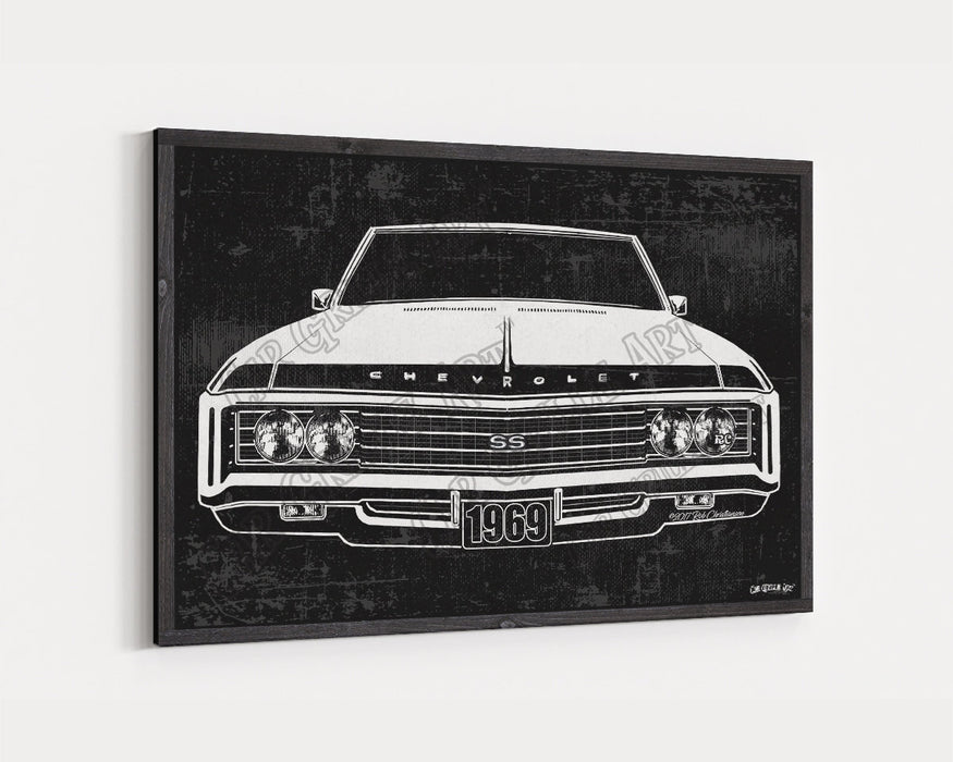 Milweb1 1969 Chevrolet Chevy Impala SS Super Sport CarGrilleArt™ | Sign Car Auto Man Cave Art Grill Garage Men Gifts Wall Decor Canvas Print