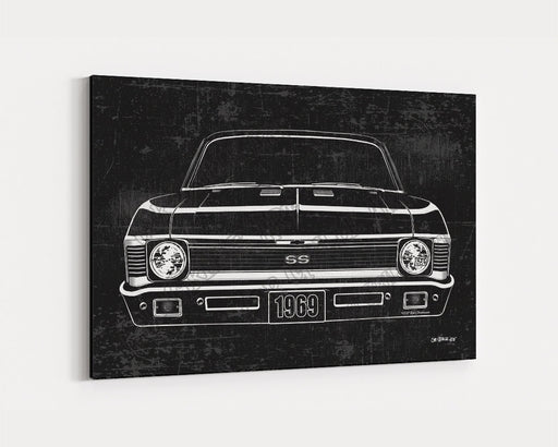Milweb1 1969 Chevy Nova SS 396 CarGrilleArt TM | Sign Car Auto Man Cave Art Grill Garage Men Gifts Wall Decor Canvas Print