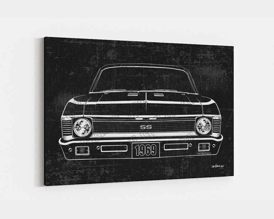 Milweb1 1969 Chevy Nova SS 396 CarGrilleArt TM | Sign Car Auto Man Cave Art Grill Garage Men Gifts Wall Decor Canvas Print