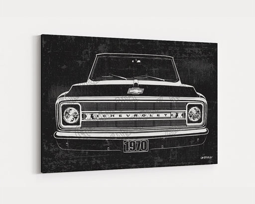 Milweb1 1970 C10 Chevrolet Chevy Truck CarGrilleArt TM | Sign Car Auto Man Cave Art Grill Garage Men Gifts Wall Decor Canvas Print
