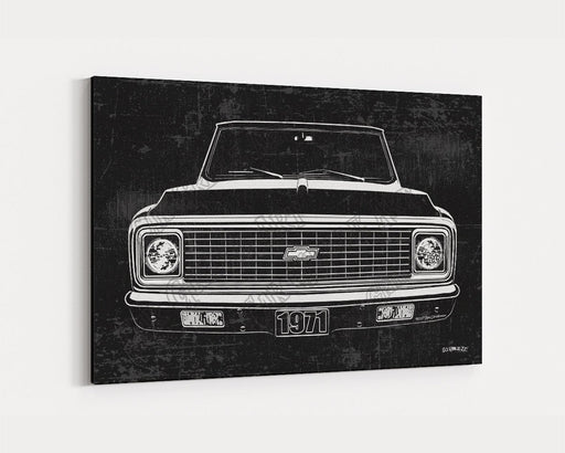 Milweb1 1971 C10 Chevrolet Chevy Truck CarGrilleArt TM | Sign Car Auto Man Cave Art Grill Garage Men Gifts Wall Decor Canvas Print