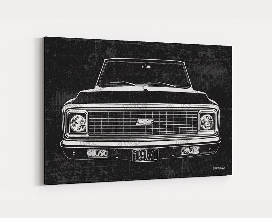 Milweb1 1971 C10 Chevrolet Chevy Truck CarGrilleArt TM | Sign Car Auto Man Cave Art Grill Garage Men Gifts Wall Decor Canvas Print