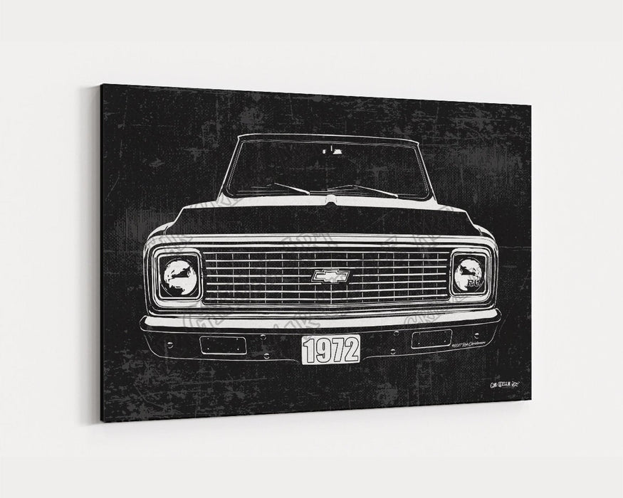 Milweb1 1972 C10 Chevrolet Chevy Truck CarGrilleArt TM | Sign Car Auto Man Cave Art Grill Garage Men Gifts Wall Decor Canvas Print
