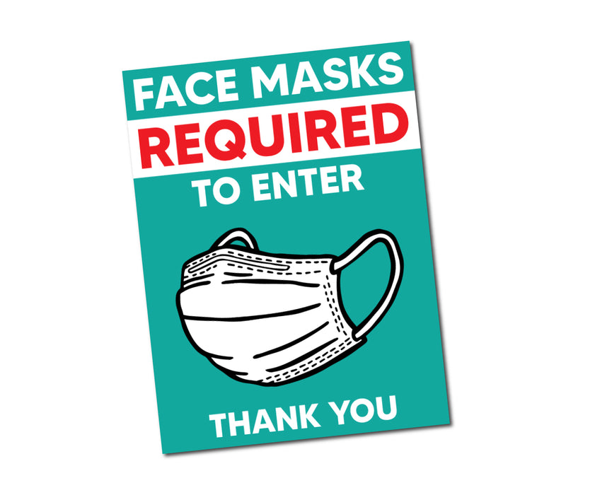 Milweb1 5 Pack / Teal Face Mask Required To Enter Window Decal 7.5” X 10”