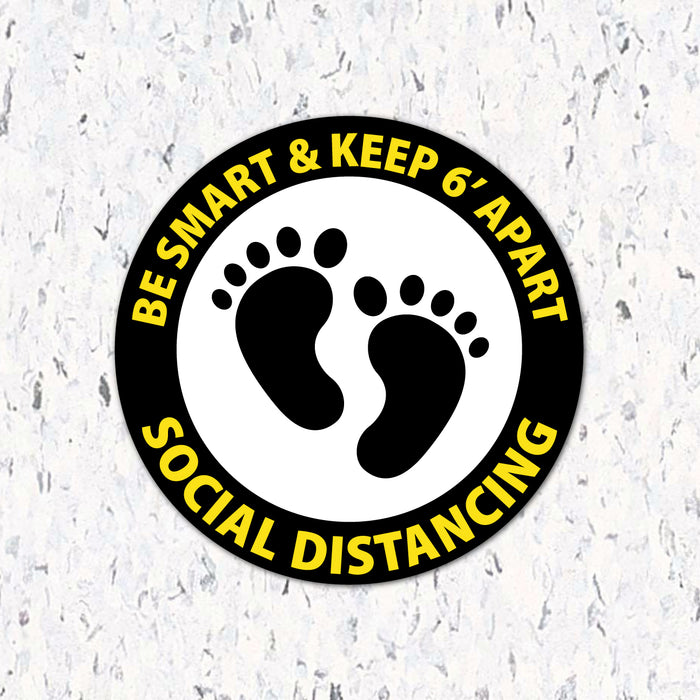Milweb1 6"x6" / Black / Indoor Be Smart & Stand 6' Apart Feet- Social Distancing Floor Decal