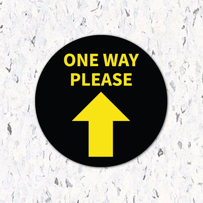 Milweb1 6"x6" / Black / Indoor One Way Please Arrow - Floor Decal