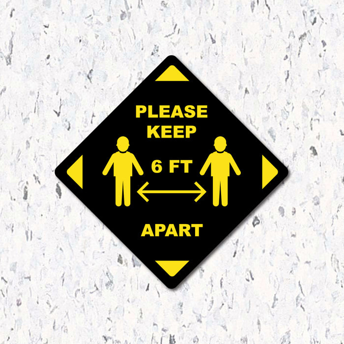 Milweb1 6"x6" / Black / Indoor Please Keep 6 Feet Apart - Diamond Shaped