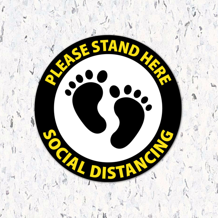 Milweb1 6"x6" / Black / Indoor Please Stand Here Feet - Social Distancing Floor Decal