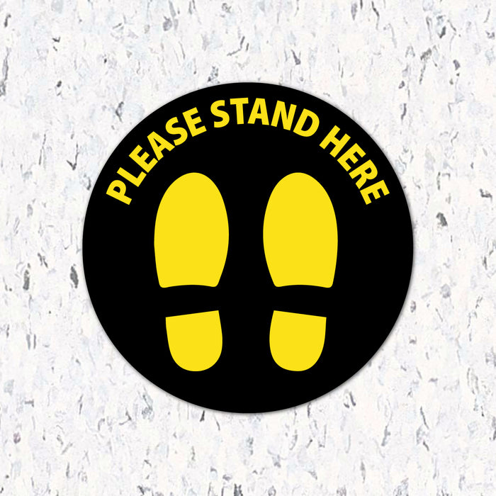 Milweb1 6"x6" / Black / Indoor Please Stand Here with Feet - Floor Decal