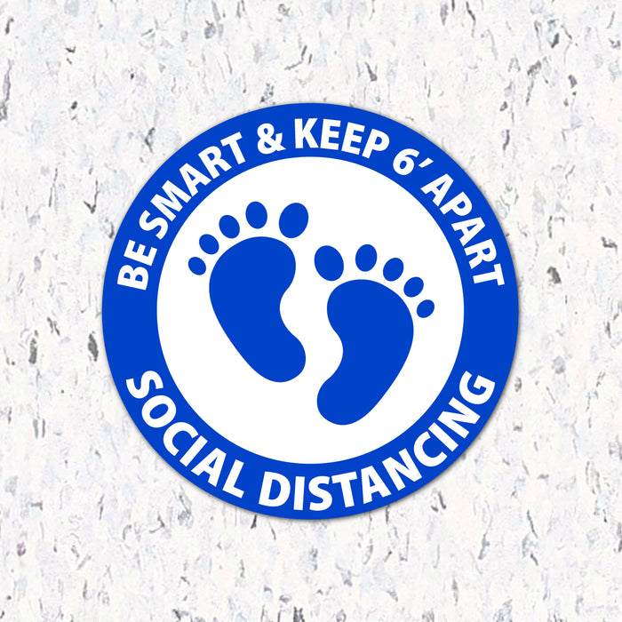 Milweb1 6"x6" / Blue / Indoor Be Smart & Stand 6' Apart Feet- Social Distancing Floor Decal