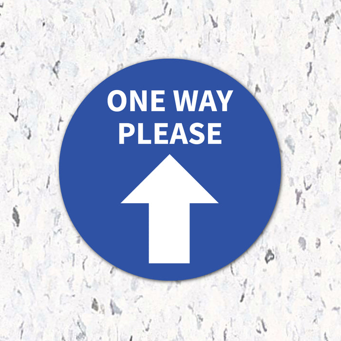Milweb1 6"x6" / Blue / Indoor One Way Please Arrow - Floor Decal
