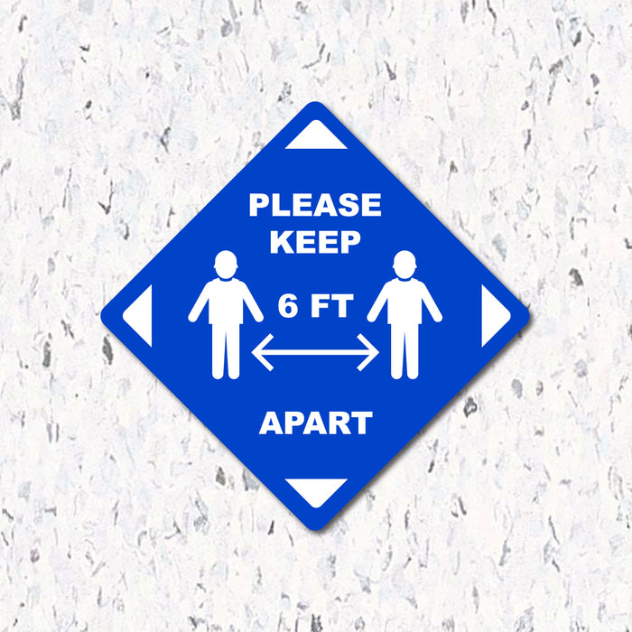Milweb1 6"x6" / Blue / Indoor Please Keep 6 Feet Apart - Diamond Shaped