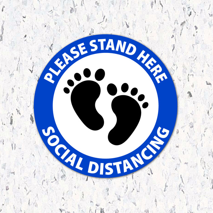 Milweb1 6"x6" / Blue / Indoor Please Stand Here Feet - Social Distancing Floor Decal