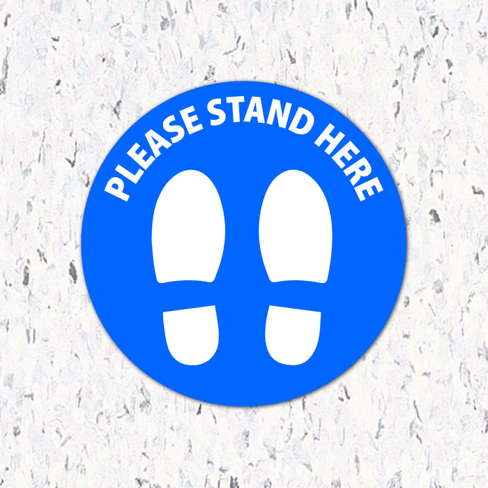 Milweb1 6"x6" / Blue / Indoor Please Stand Here with Feet - Floor Decal