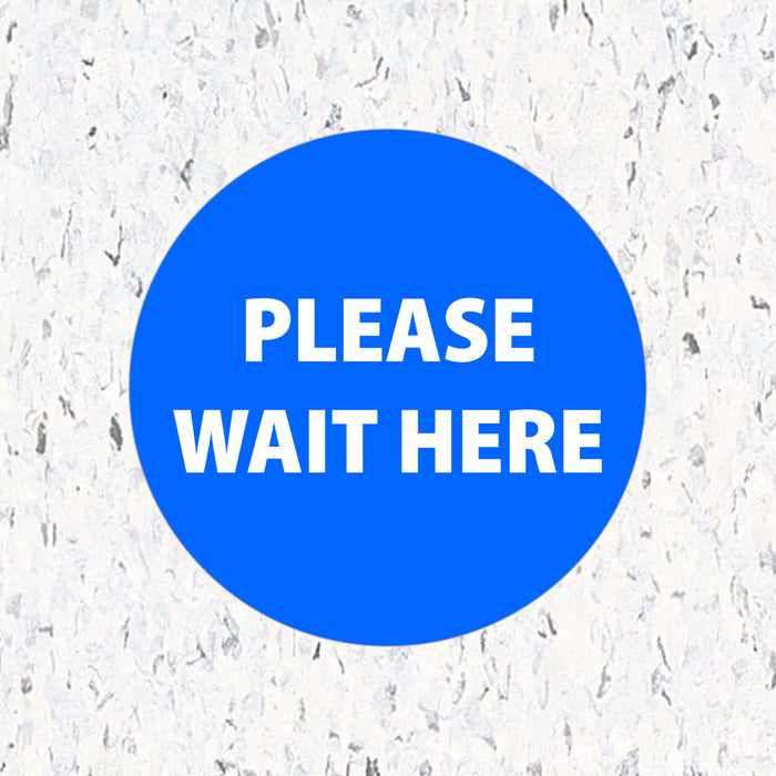 Milweb1 6"x6" / Blue / Indoor Please Wait Here Circle - Floor Decal