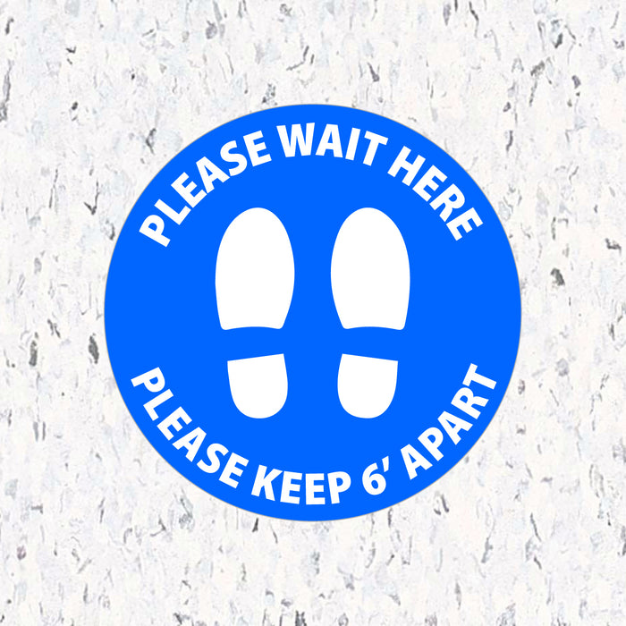 Milweb1 6"x6" / Blue / Indoor Please Wait Here Stand 6' Apart