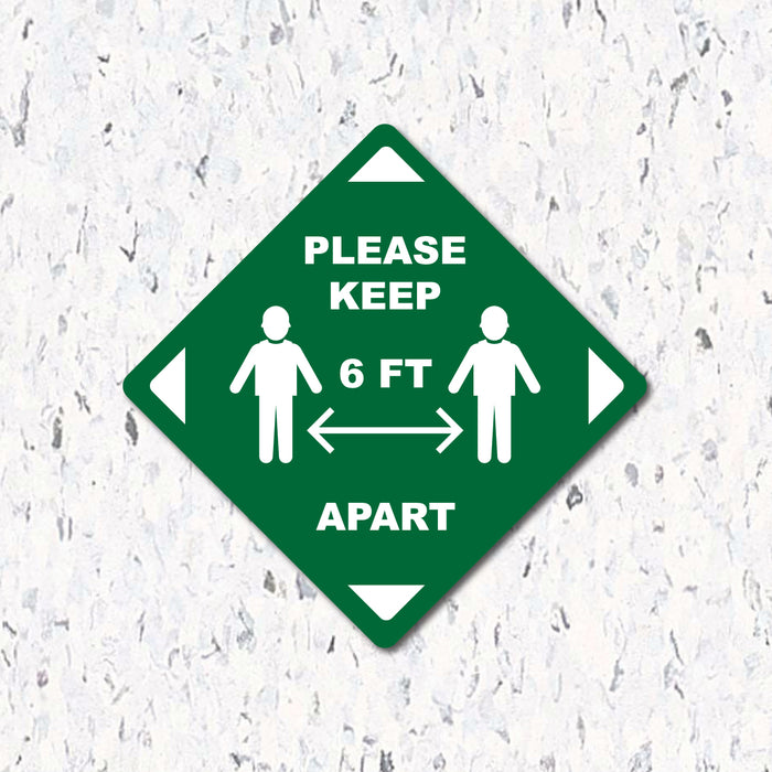 Milweb1 6"x6" / Green / Indoor Please Keep 6 Feet Apart - Diamond Shaped