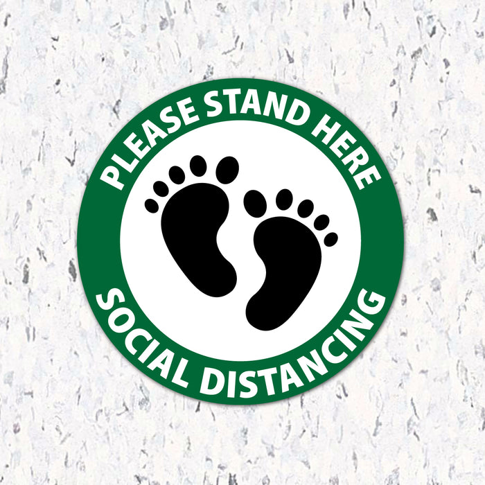 Milweb1 6"x6" / Green / Indoor Please Stand Here Feet - Social Distancing Floor Decal