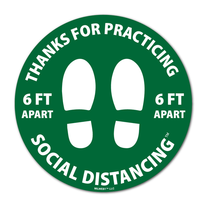 Milweb1 6"x6" / Green / Indoor Thanks For Practicing Social Distancing Floor Decals