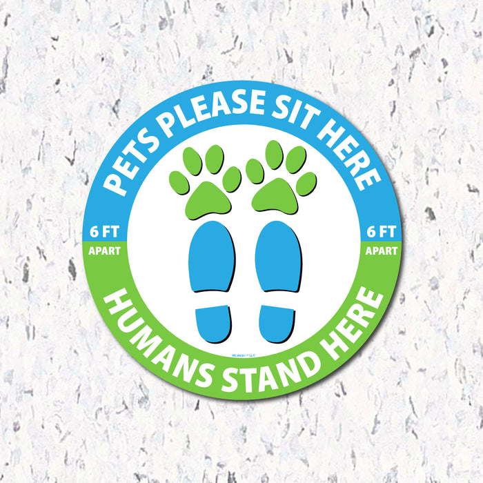 Milweb1 6"x6" / Indoor / Blue/Green Pets Please Sit Here / Humans Stand Here - Floor Decals