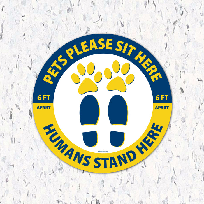 Milweb1 6"x6" / Indoor / Blue/Yellow Pets Please Sit Here / Humans Stand Here - Floor Decals