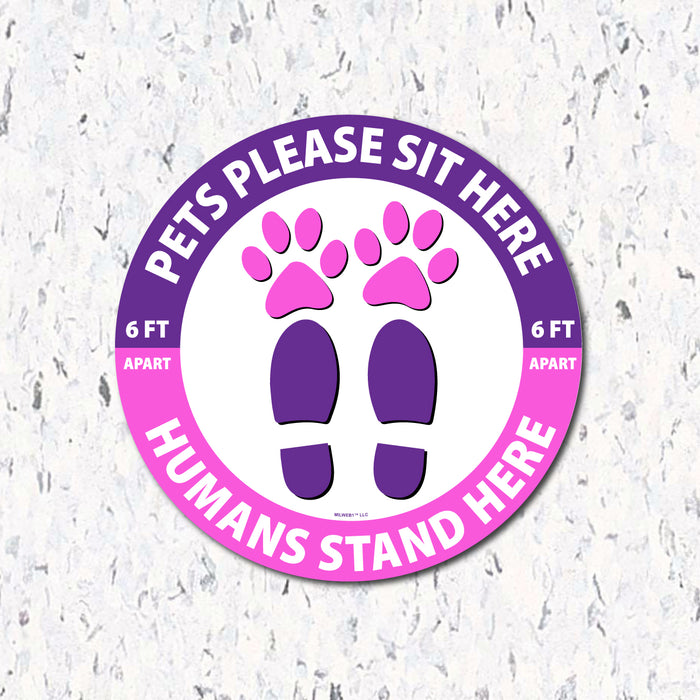 Milweb1 6"x6" / Indoor / Pink/Purple Pets Please Sit Here / Humans Stand Here - Floor Decals
