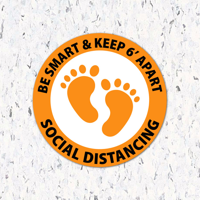 Milweb1 6"x6" / Orange / Indoor Be Smart & Stand 6' Apart Feet- Social Distancing Floor Decal