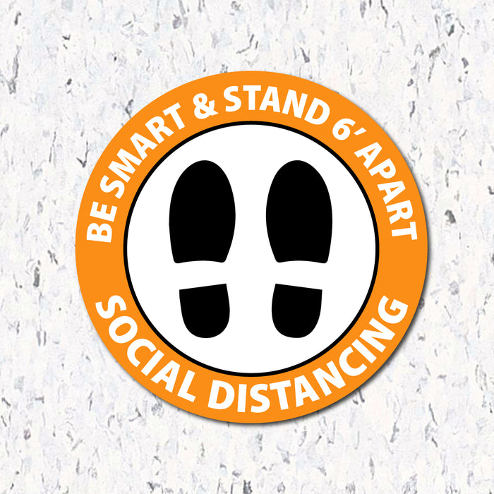 Milweb1 6"x6" / Orange / Indoor Be Smart & Stand 6' Apart - Social Distancing Floor Decal