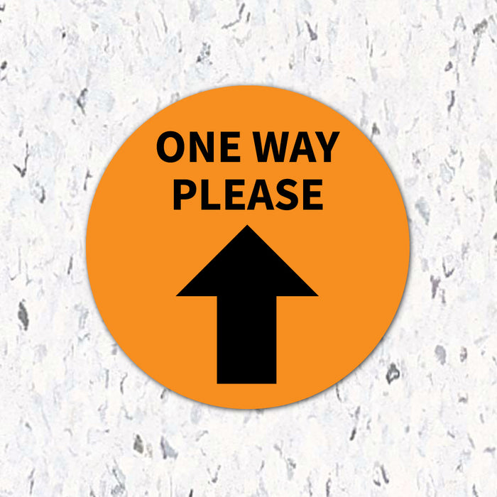Milweb1 6"x6" / Orange / Indoor One Way Please Arrow - Floor Decal