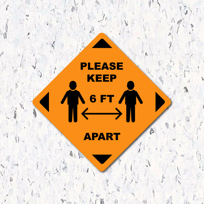 Milweb1 6"x6" / Orange / Indoor Please Keep 6 Feet Apart - Diamond Shaped