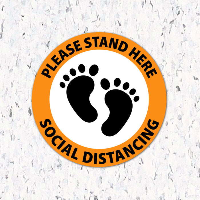 Milweb1 6"x6" / Orange / Indoor Please Stand Here Feet - Social Distancing Floor Decal