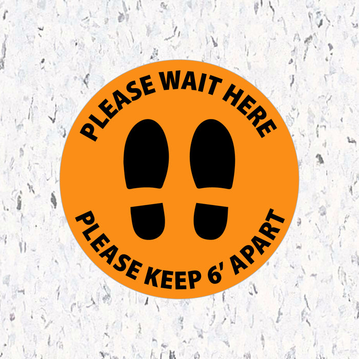 Milweb1 6"x6" / Orange / Indoor Please Wait Here Stand 6' Apart