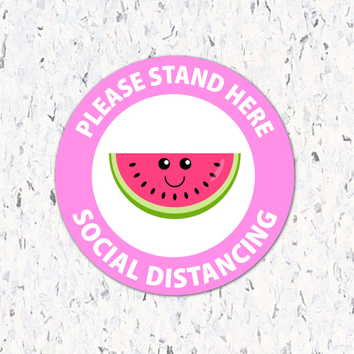 Milweb1 6"x6" / Pink / Indoor Kids Please Stand Here Fruit - Social Distancing Floor Decal