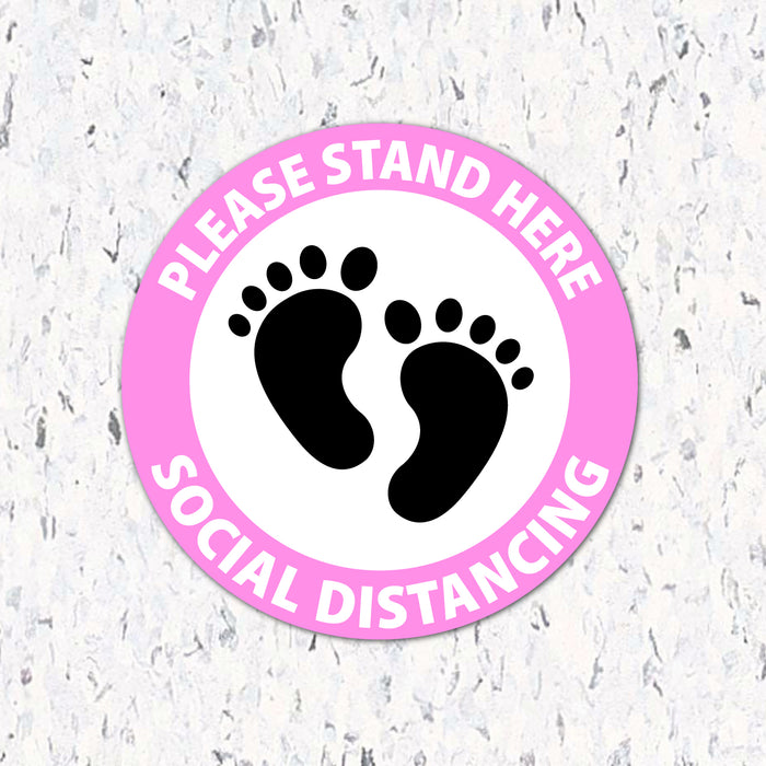 Milweb1 6"x6" / Pink / Indoor Please Stand Here Feet - Social Distancing Floor Decal