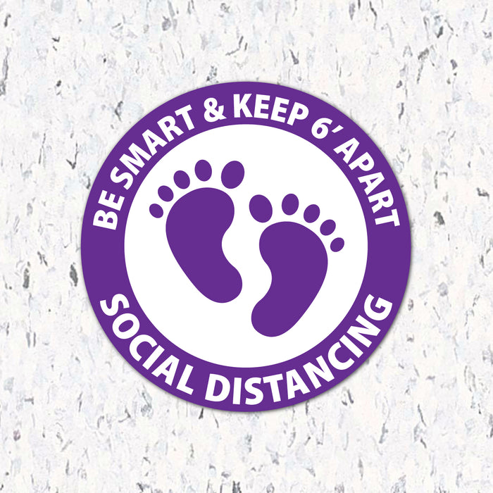 Milweb1 6"x6" / Purple / Indoor Be Smart & Stand 6' Apart Feet- Social Distancing Floor Decal