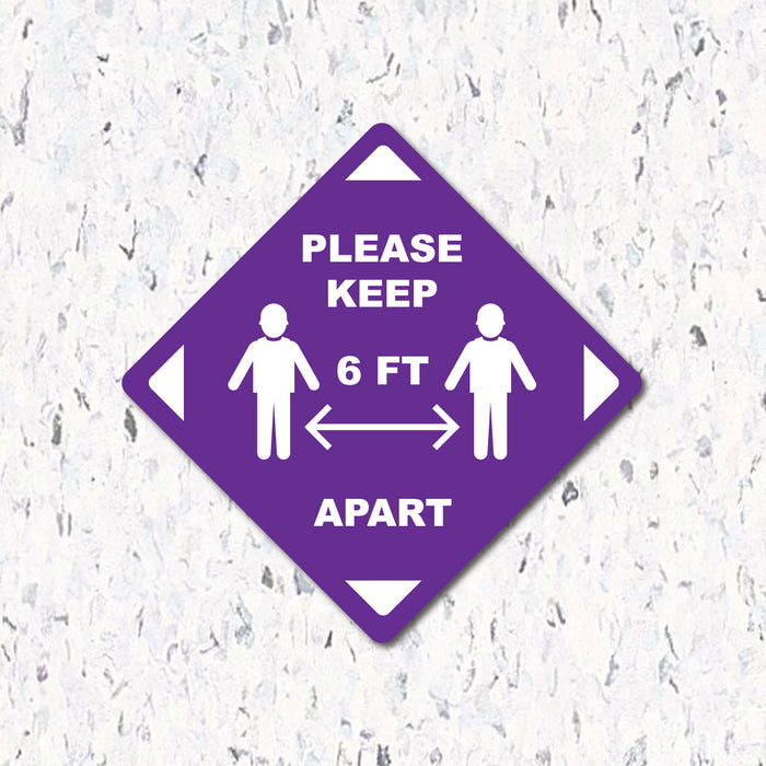 Milweb1 6"x6" / Purple / Indoor Please Keep 6 Feet Apart - Diamond Shaped