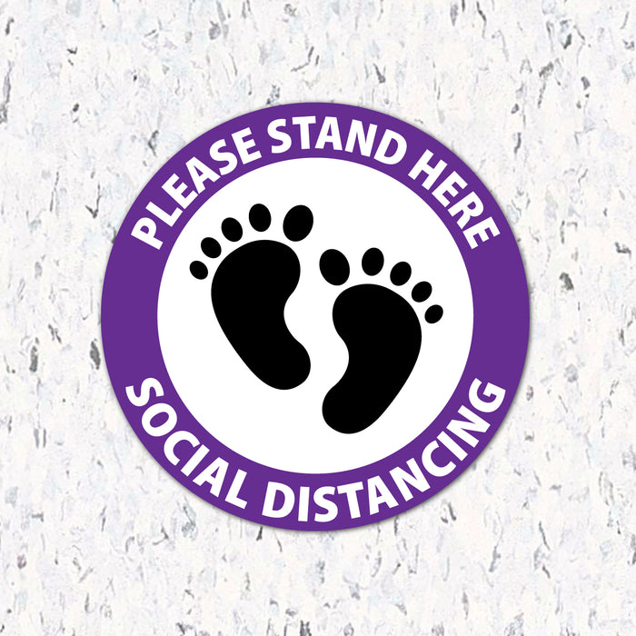 Milweb1 6"x6" / Purple / Indoor Please Stand Here Feet - Social Distancing Floor Decal