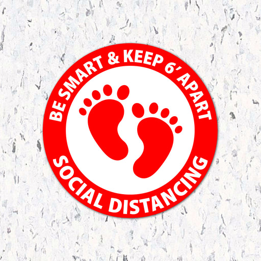 Milweb1 6"x6" / Red / Indoor Be Smart & Stand 6' Apart Feet- Social Distancing Floor Decal