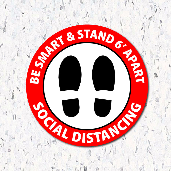 Milweb1 6"x6" / Red / Indoor Be Smart & Stand 6' Apart - Social Distancing Floor Decal
