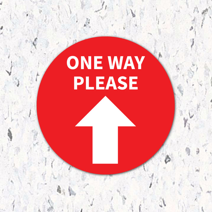 Milweb1 6"x6" / Red / Indoor One Way Please Arrow - Floor Decal
