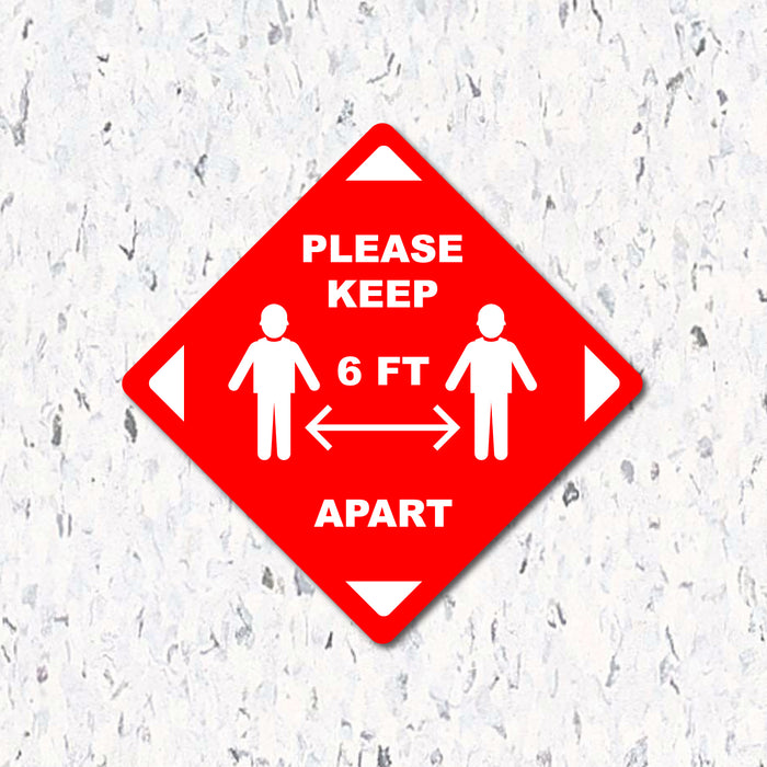 Milweb1 6"x6" / Red / Indoor Please Keep 6 Feet Apart - Diamond Shaped