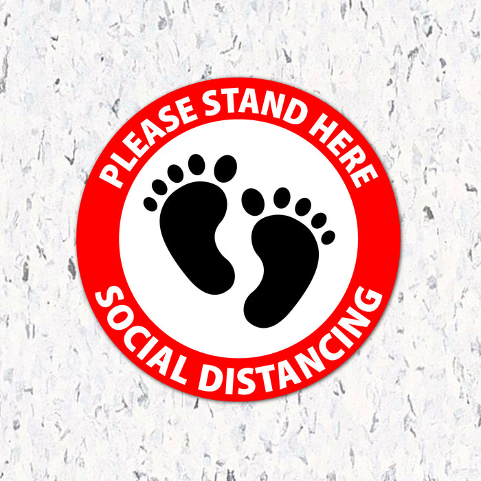 Milweb1 6"x6" / Red / Indoor Please Stand Here Feet - Social Distancing Floor Decal