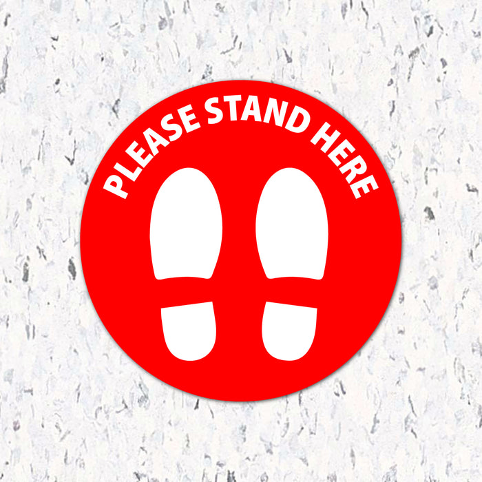 Milweb1 6"x6" / Red / Indoor Please Stand Here with Feet - Floor Decal