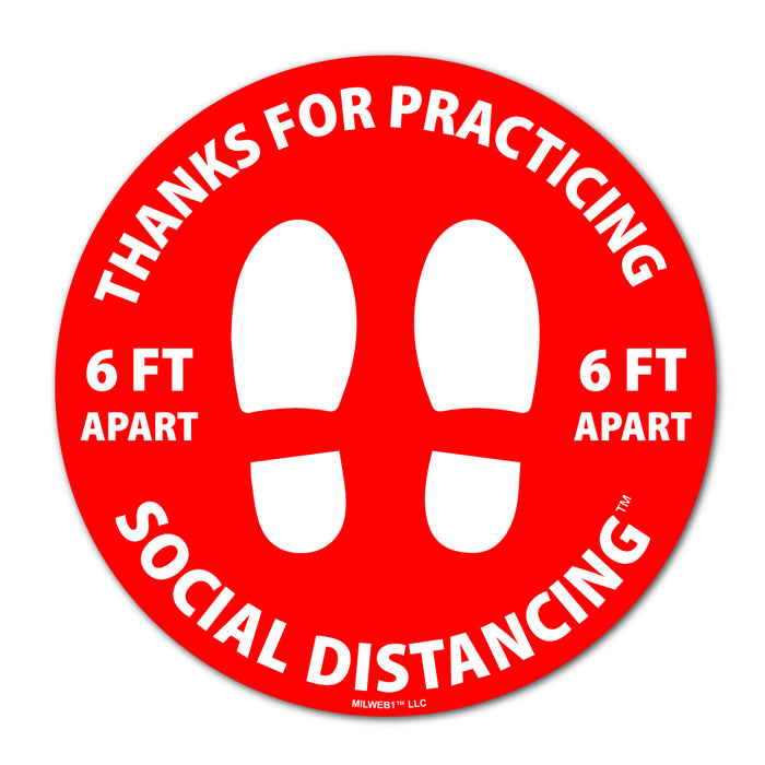 Milweb1 6"x6" / Red Social Distancing Floor Decals - Thanks For Practicing