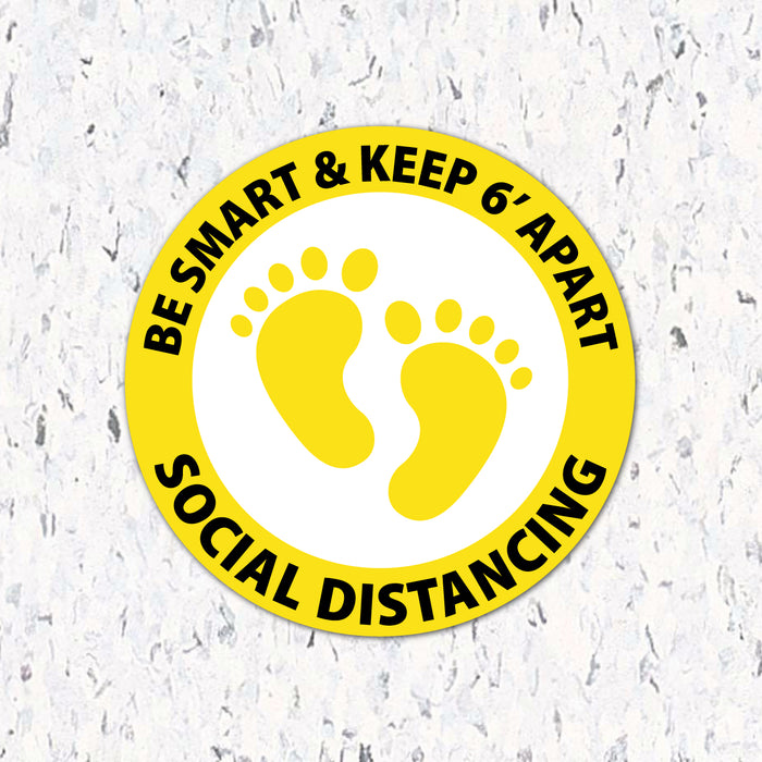 Milweb1 6"x6" / Yellow / Indoor Be Smart & Stand 6' Apart Feet- Social Distancing Floor Decal